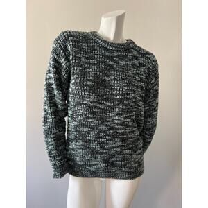 Vintage Ely Plains Teal Black White Knit Crochet Sweater Size S/M